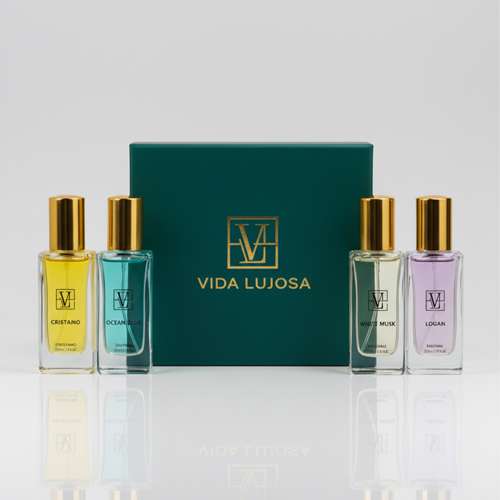 Get 4 premium perfumes × 20ml each (Total 80ml) in one Men’s Combo Pack at just ₹999. Includes White Musk, Ocean Blue, Cristiano & Logan. Plus 10% discount on your first order! (Use: FIRST10)